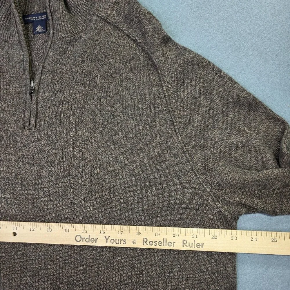 Banana Republic Sweater Men XL Brown Silk Cashmere Half Zip Pullover Vintage